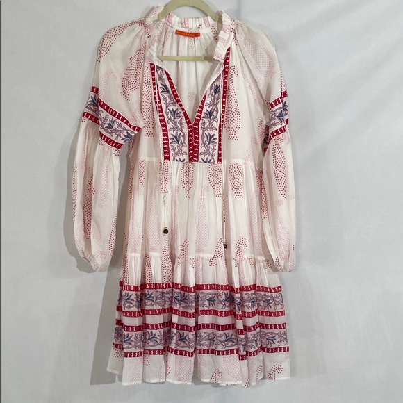 Oliphant Bell Sleeved Tiered Mini Dress In Casablanca Print EUC